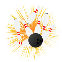 vector bowling strike with bowling pins scattering