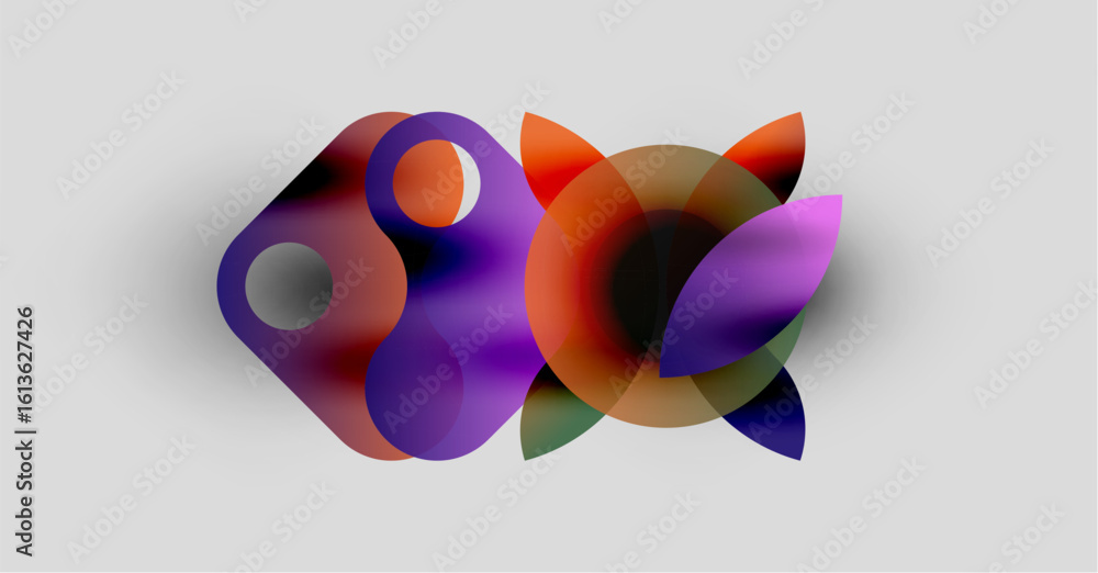 Poster abstract colorful shapes overlap, creating soft gradients. composition feels fluid, modern, visually