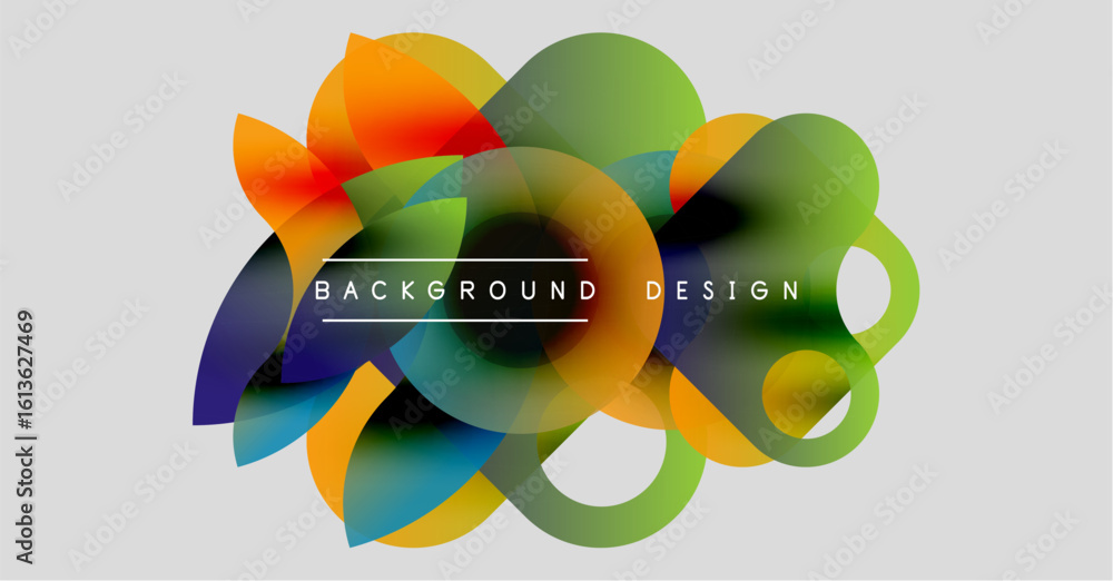 Poster abstract colorful shapes overlap, creating dynamic background design. vivid hues blend, offering mod