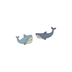 Cute Cartoon Sharks: Two Blue Whale Shark Illustrations