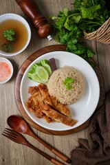 Fried Chicken and rice, , fried chicken , crispy fried chicken ,thai called khao kai tod