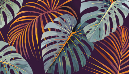 modern design featuring abundance tropical green and gold leaves