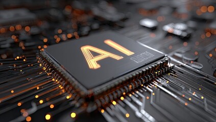 Close-up of a circuit board with an AI chip