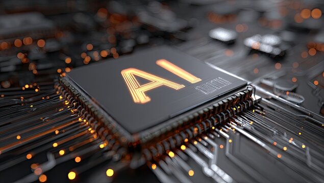 Close-up of a circuit board with an AI chip - Powered by Adobe