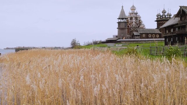 Kizhi churchyard, Kizhi. The museum is a reserve of wooden architecture. North of Russia, Lake Onega