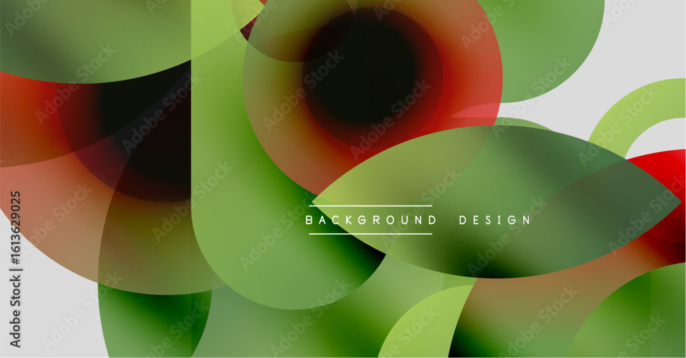 Poster abstract colorful shapes overlap creating dynamic visual effect. gradient hues blend, forming modern