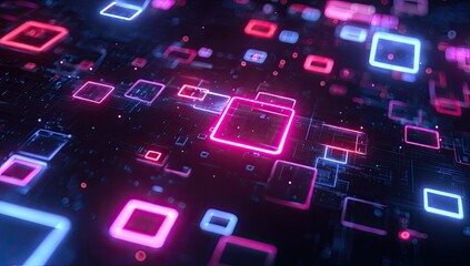 Obraz premium Abstract digital art featuring glowing squares