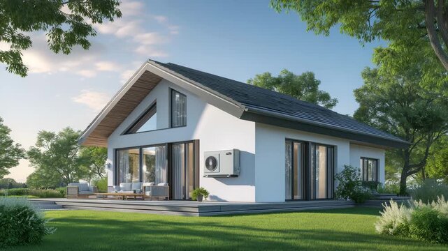 Energie sparen mit moderner W&auml;rmepumpentechnologie am Haus. K&uuml;nstliche Intelligenz KI