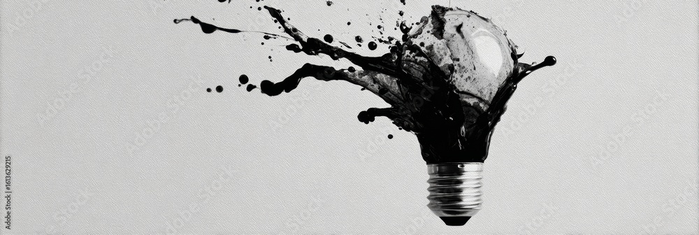 Poster ink splash creatively forming a lightbulb on a minimalistic canvas background