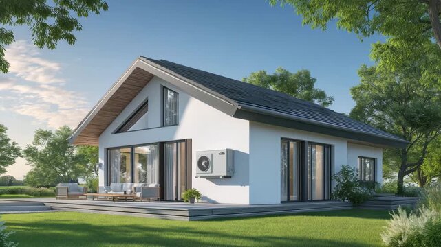 Energie sparen mit moderner W&auml;rmepumpentechnologie am Haus. K&uuml;nstliche Intelligenz KI
