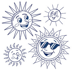 Cartoon Sun Illustrations: Happy Sun Faces, Summer Designs, Celestial Art