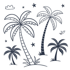 Tropical Paradise: Hand-Drawn Palm Trees & Night Sky Illustration