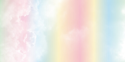 Multicolor storm clouds in the sky, Dramatic rain, Bright Flash shining light for design concept, panoramic view of clear blue sky and clouds, pastel multi color white fluffy clouds
