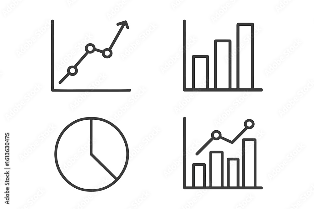 Poster graph and chart icons set. line style vector illustration for business data, analytics, and infograp