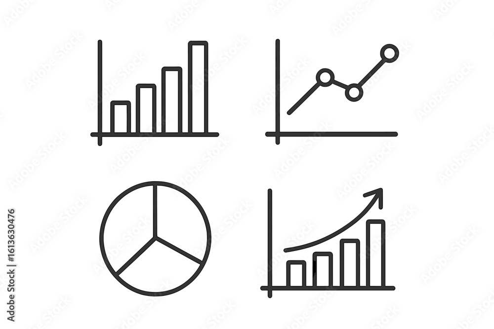 Poster set of graphs and charts web icons in line style. vector illustration for data analysis, business pr