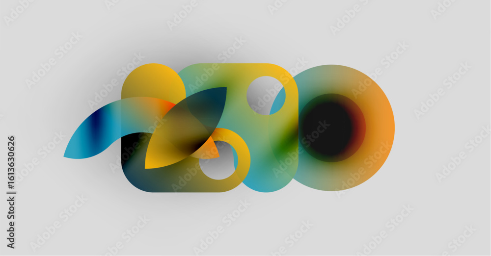 Aufkleber abstract colorful shapes overlap, creating dynamic composition. soft gradients blend orange, blue, t