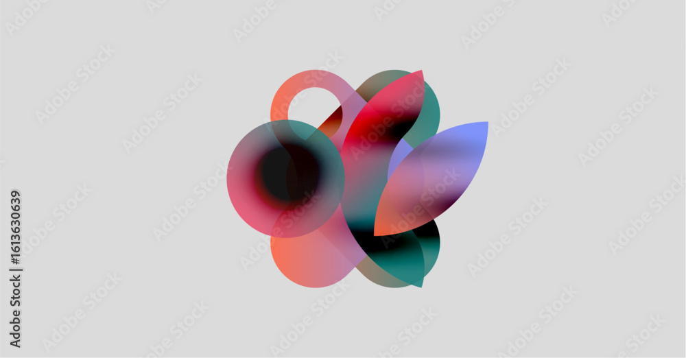 Poster abstract composition featuring overlapping colorful circles, gradients. soft hues blend, creating dy