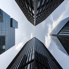 Modern Architecture Building with Curved Facade and Blue Sky Reflection