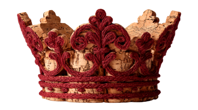 Elegant cork crown with red accents and intricate design details