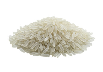 Precisely arranged pile of transparent parboiled long-grain rice, each grain sharply defined and elongated, isolated on a transparent minimalist background with bright shadowless light, concept of