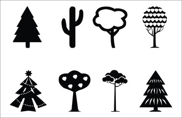 tree silhouettes, A vector set showcases black silhouette illustrations of various trees