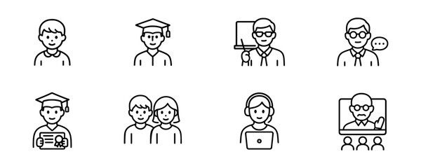 Fototapeta premium Set of educational line icons for students, teachers, and graduates