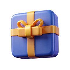 Blue gift box with yellow ribbon and bow isolated on transparent background