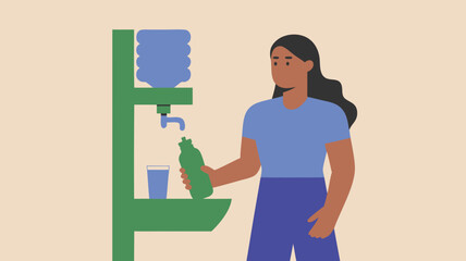 Minimalist Vector SVG Illustration of Woman Pouring Drink with Shelving in Flat Modern Style Bright Colors