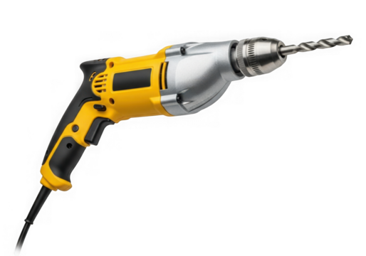 An electric drill isolated on transparent background is ready for drilling