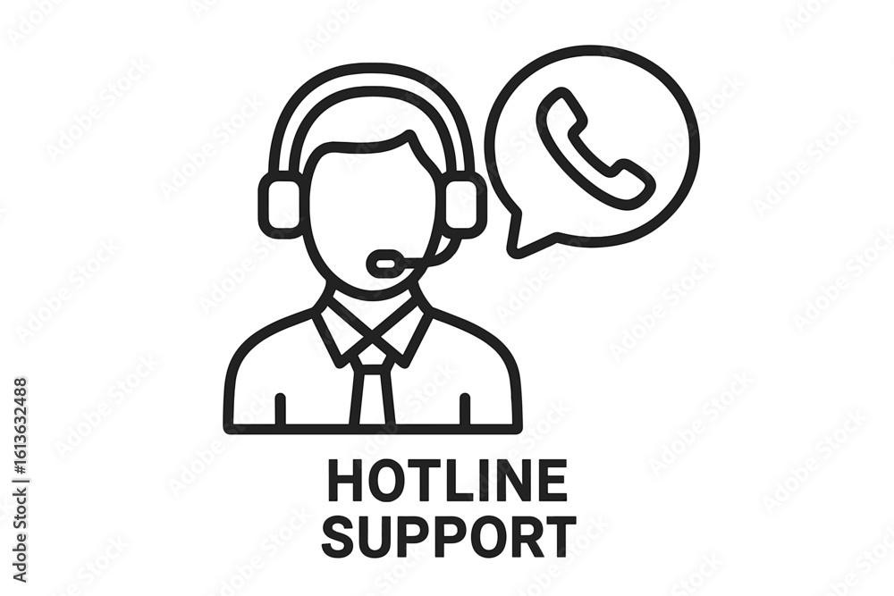 Poster hotline support service line icon. call center operator with headset for customer help. technical as
