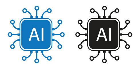 artificial intelligence processor symbols, ai chip icon set