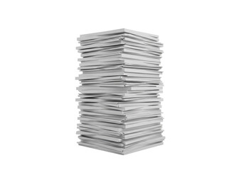 A towering, disorganized stack of transparent paper documents with wavy, rippled edges and papers askew, against a clean white studio background with copy space and professional lighting, no shadows,