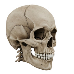 Obraz premium human skull isolated on transparent background, showing detailed bone structure and teeth