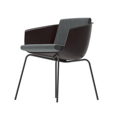 Modern Dining Chair with Brown Shell and Dark Fabric Upholstery, Angle View 3D Render