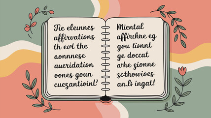 Vector SVG Illustration of Open Book with Handwritten Text and Floral Elements in Modern Minimalist Style