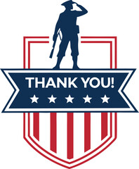 Thank You Veterans Day Badge with Soldier Silhouette and American Flag Stripes