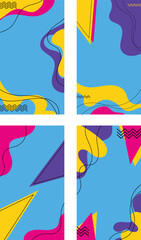 old Geometric Abstract Background Set. A vibrant collection of geometric and fluid abstract compositions in bright yellow, cyan, and magenta — ideal for posters, branding, and digital media.

