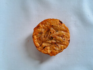 Vegetable and Prawn Fritter, typical Indonesian snack, isolated on a white background