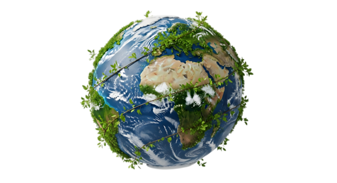 Earth egg with greenery isolated on transparent background - Powered by Adobe