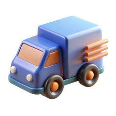 Blue cartoon delivery truck carrying logs isolated on transparent background