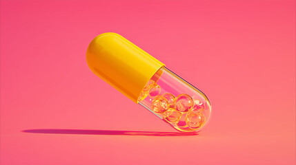 vitamin D capsule with glossy surface on colorful vibrant background — ideal for supplement branding, healthcare advertising, or pharmaceutical product packaging design