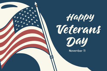 Happy Veterans Day illustration with American flag and November 11 date