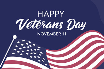Happy Veterans Day November 11th with American Flag Waving Design