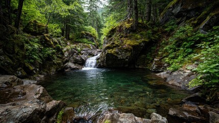 Fototapeta premium Emerald pool nestled in mossy forest