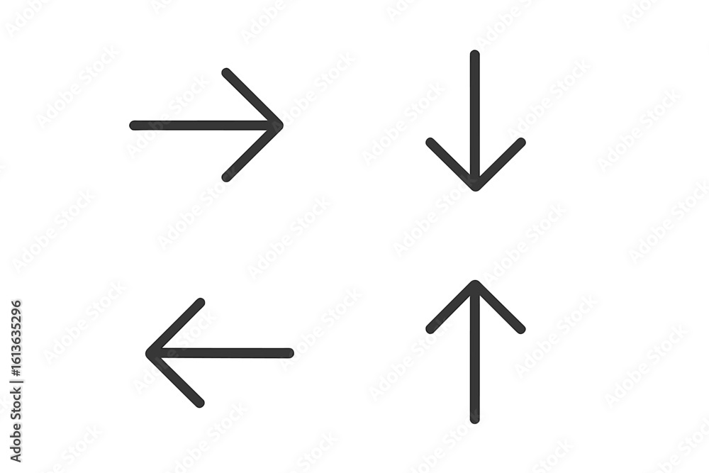 Poster simple arrow icon set. linear navigation symbols for ui ux design. thin line black pointers up, down