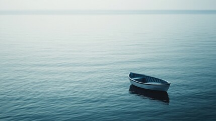 Naklejka premium Serene boat floating on calm ocean during daytime