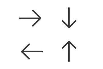 Fototapeta premium Simple arrow icon set. Linear navigation symbols for UI UX design. Thin line black pointers up, down, left, right. Vector graphic elements for web, app, infographic.