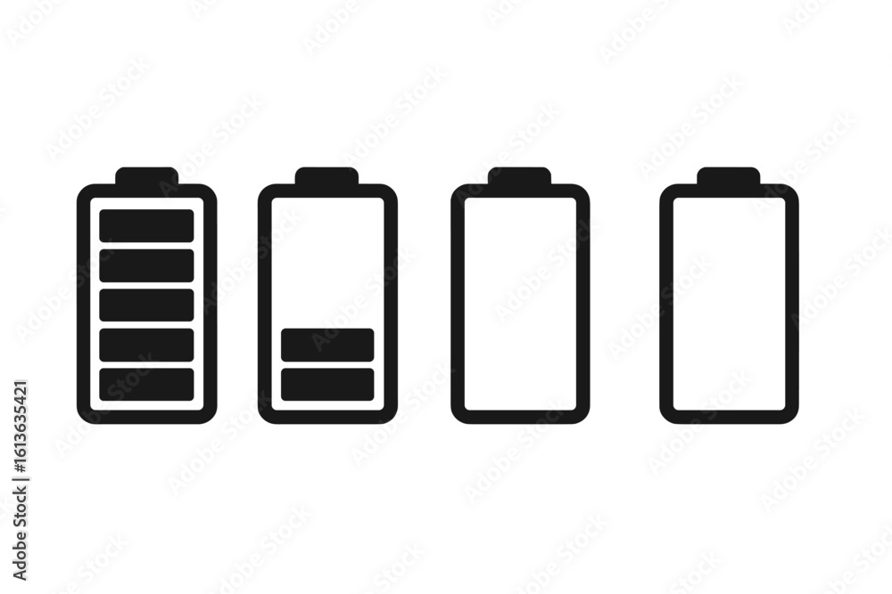 Aufkleber battery charge level indicator icons set. full, low, and empty power status for ui design. smartphon