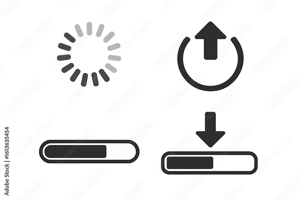 Leinwandbilder load icon set with progress bar for uploading and downloading data. round process symbols for websit