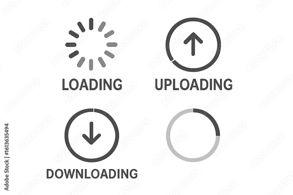 Leinwandbilder loading icon set with progress bar for website. vector round process symbols for upload and download